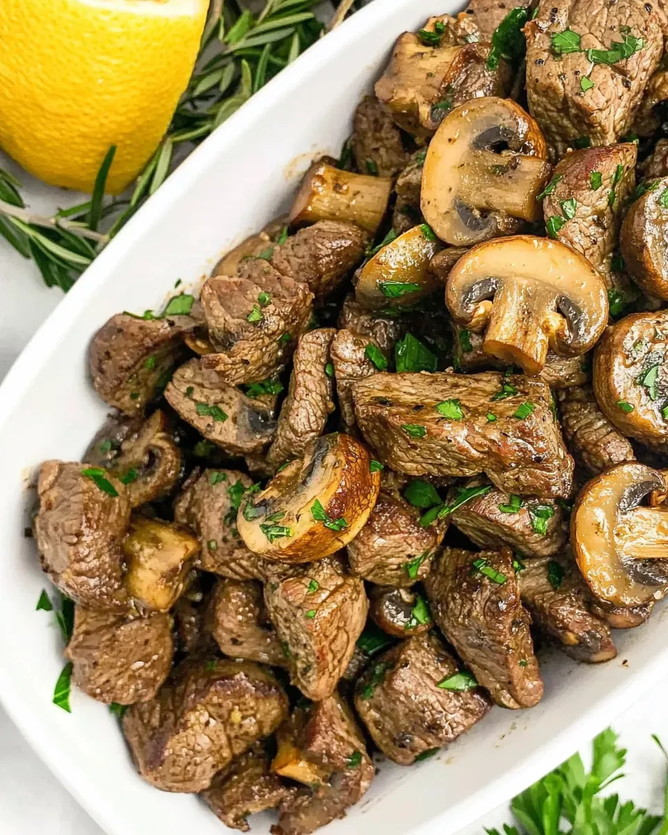 Air Fryer Steak Tips & Mushrooms